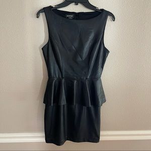 Bebe Black Faux Leather Peplum Mini Dress